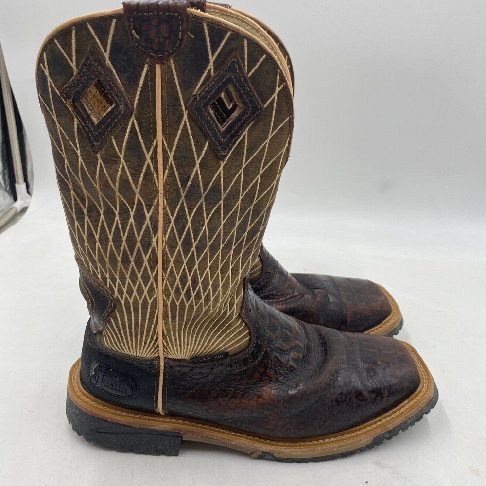 Justin mens 10EE derrickman alligator print leather square comp toe boots